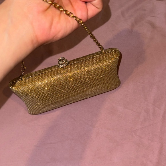 Gold Evening Clutch Purse with Rhinestone Knob - Picture 3 of 9